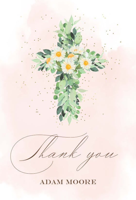 Daisies cross -  tarjeta de agradecimiento por el bautizo