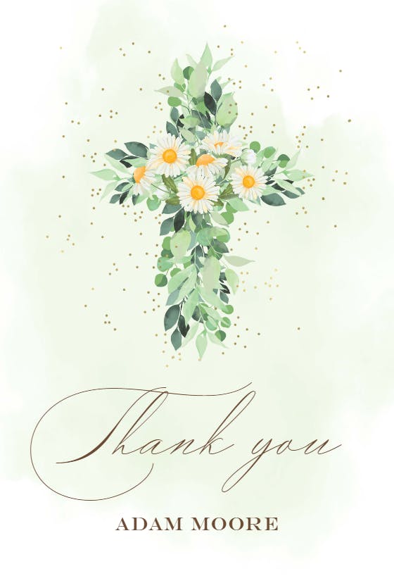Daisies cross -  tarjeta de agradecimiento por el bautizo gratis