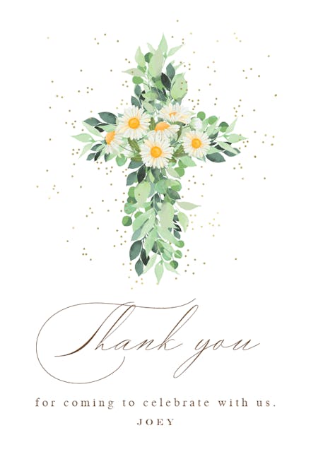 Daisy cross - Baptism Thank You Card