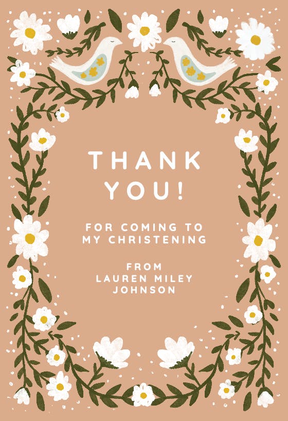 Daisy frame -  tarjeta de agradecimiento por el bautizo gratis