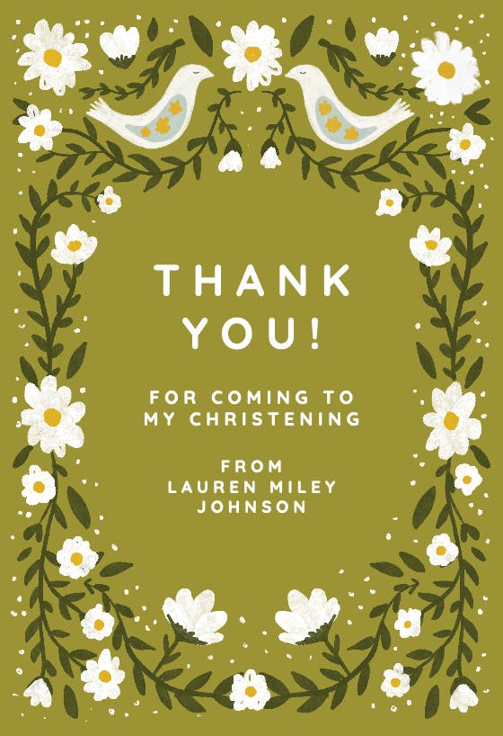 Daisy frame - baptism thank you card