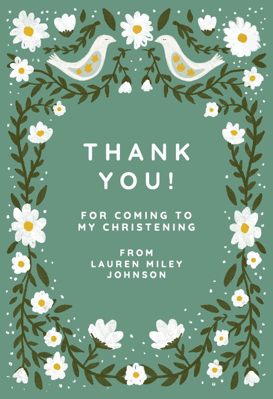 Daisy frame - baptism thank you card