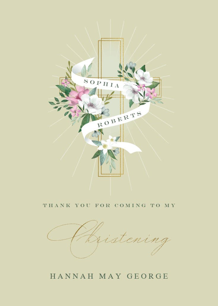 Decorative cross - baptism thank you card