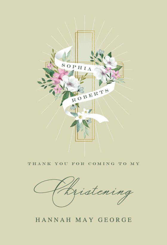 Decorative cross - baptism thank you card