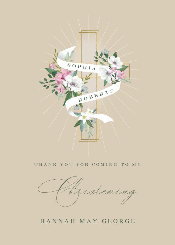 Decorative cross - baptism thank you card