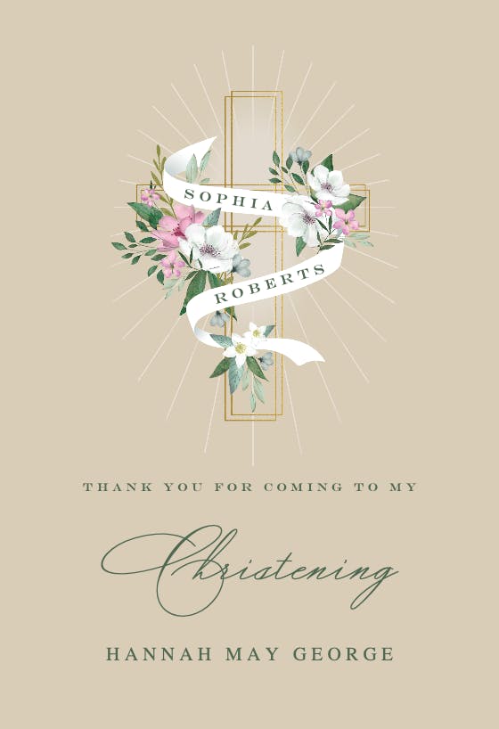 Decorative cross - baptism thank you card