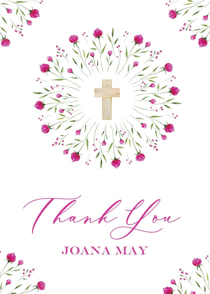 Floral circle - baptism thank you card