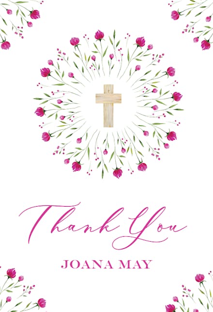 Floral circle - baptism thank you card