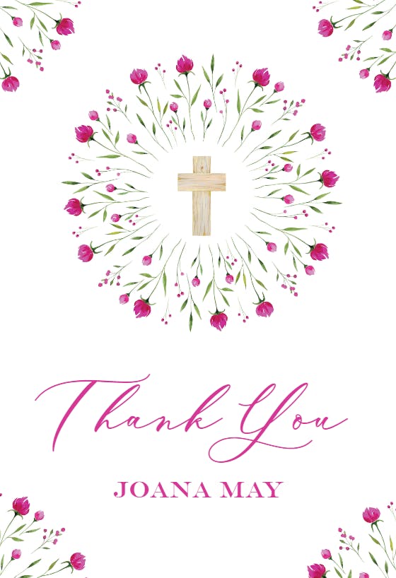 Floral circle -  tarjeta de agradecimiento por el bautizo gratis