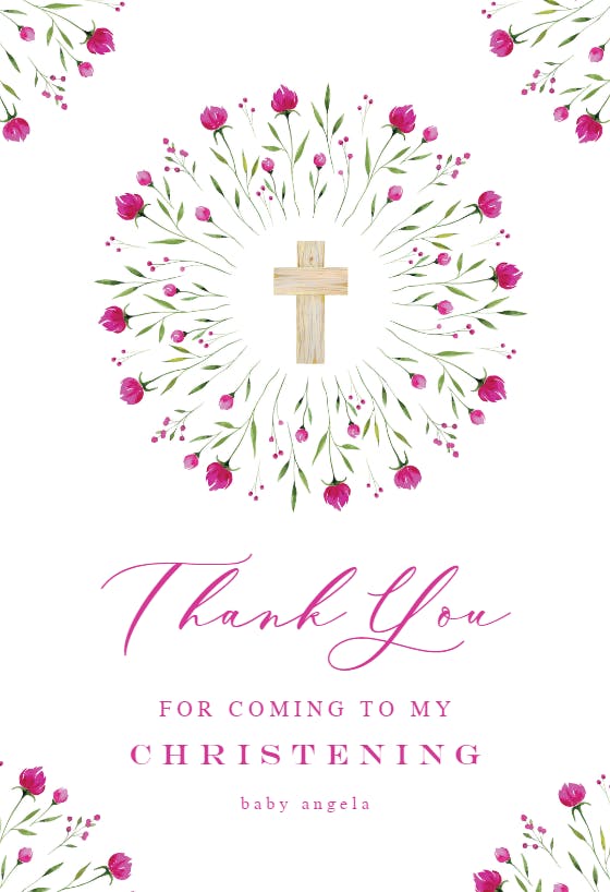 Flower circle -  tarjeta de agradecimiento por el bautizo