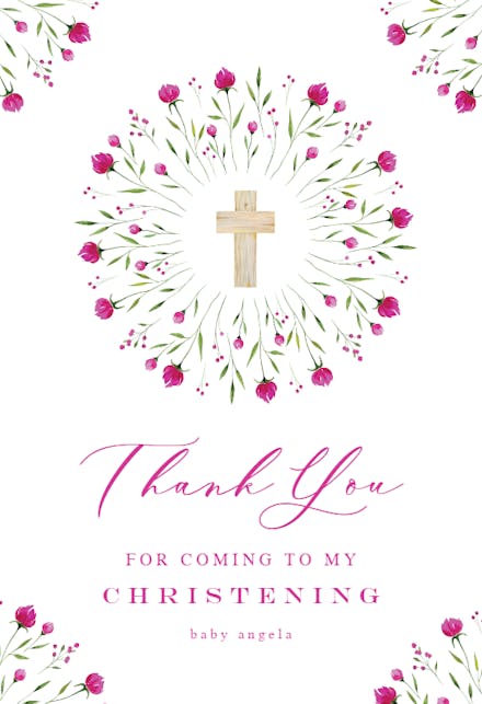 Flower circle - Baptism Thank You Card