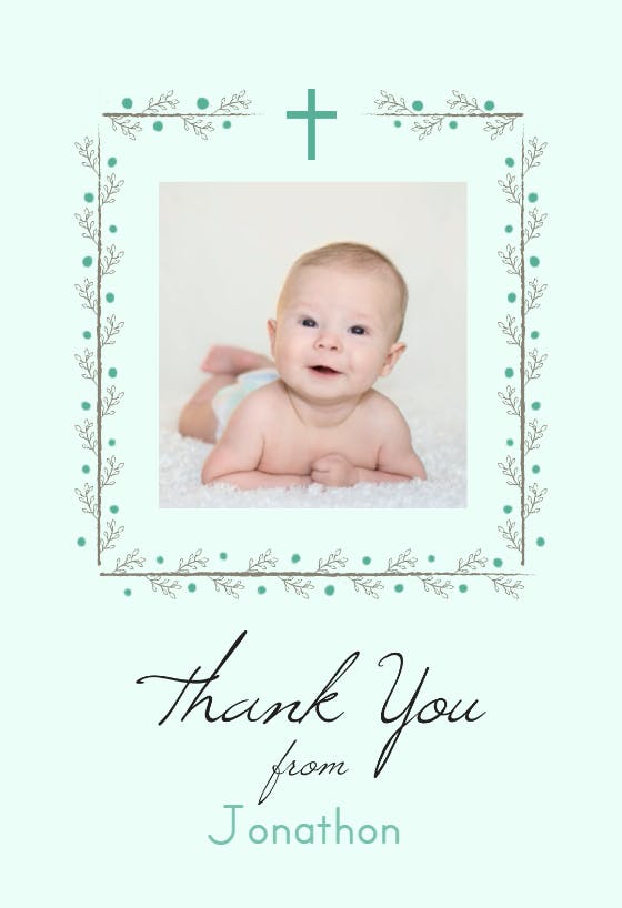 Green floral frame -  tarjeta de agradecimiento por el bautizo
