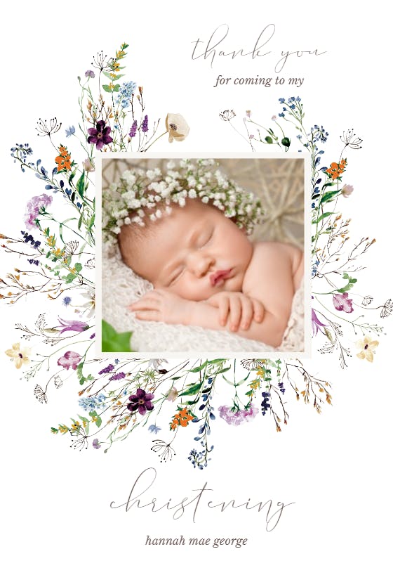 Wild dainty flowers - baptism thank you card