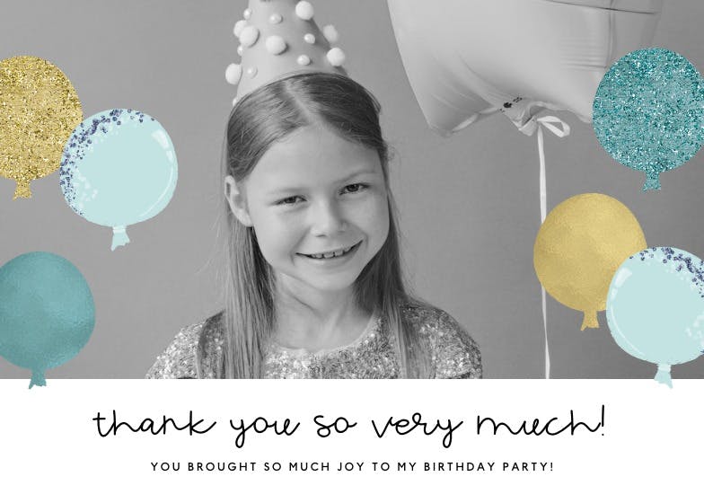 Balloons happiness - birthday thank you card