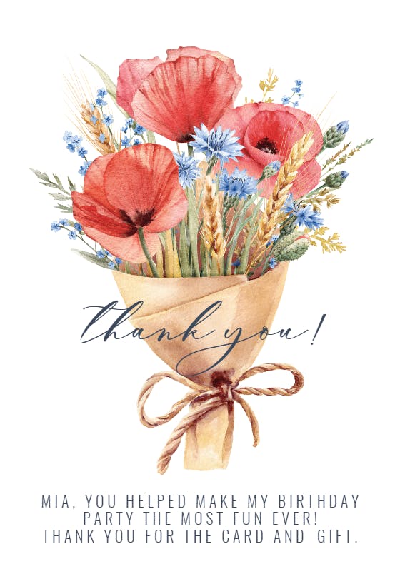 Bouquet of Poppies - Thank You Card Template (Free) | Greetings Island