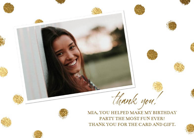 Gold dots - birthday thank you card