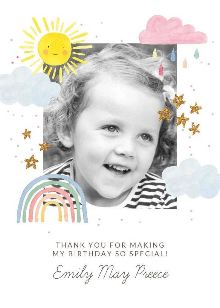 Magical rainbow - birthday thank you card