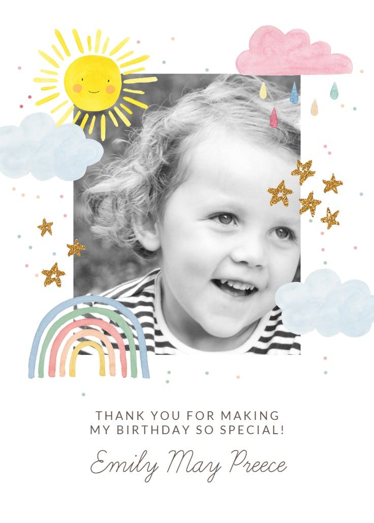 Rainbow magic - birthday thank you card