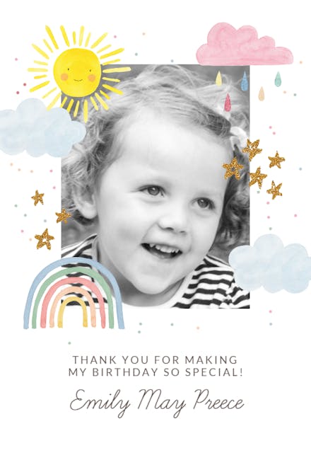 Rainbow magic - birthday thank you card