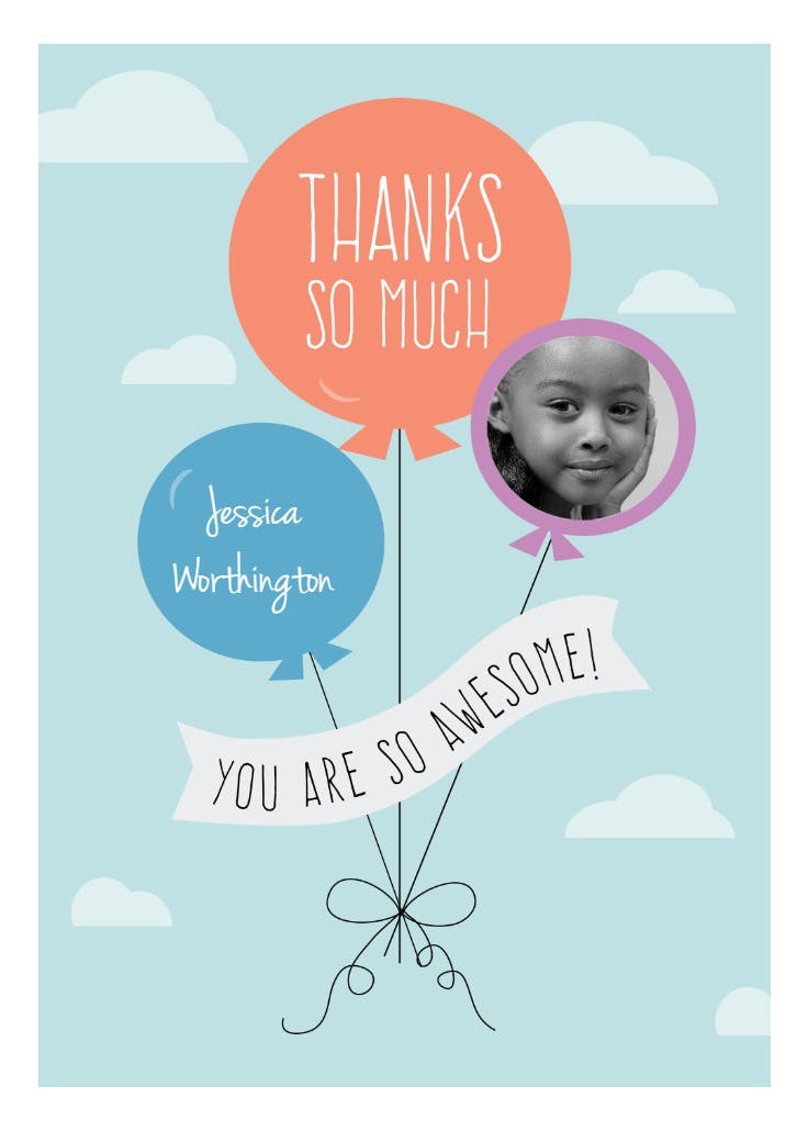 Sky-high balloons - birthday thank you card