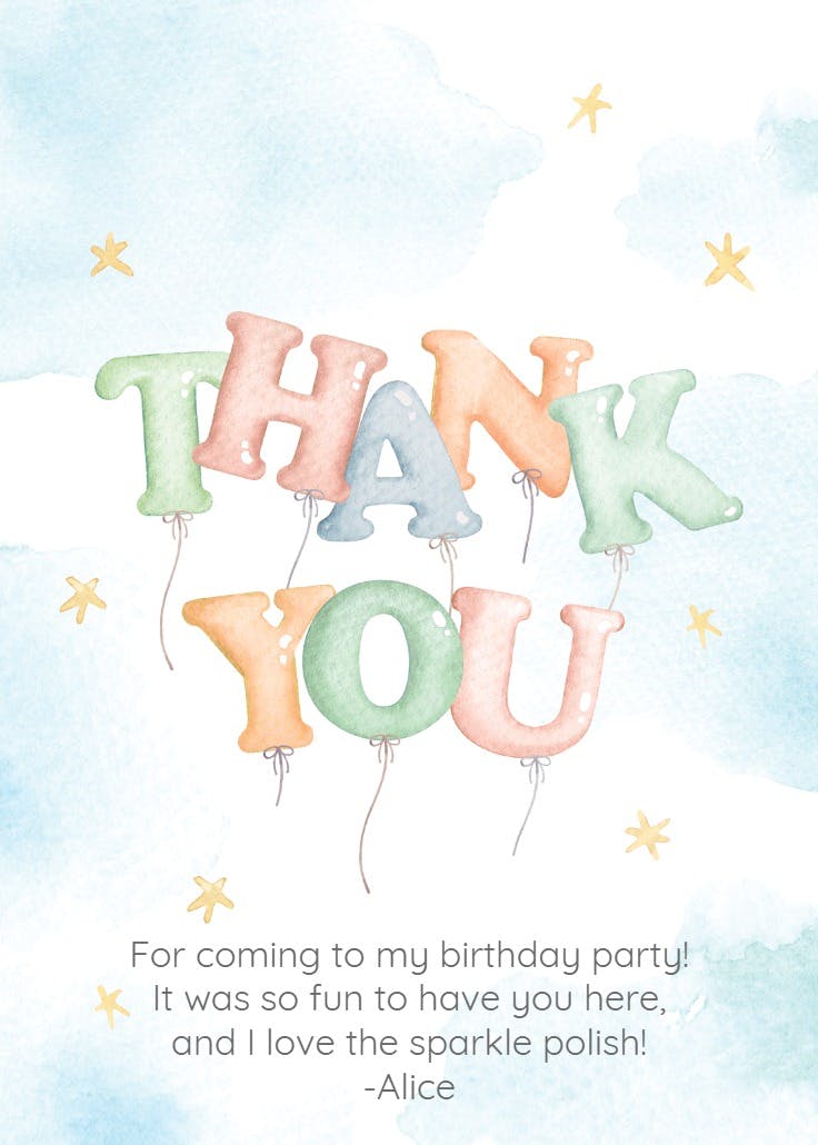 Soft clouds balloons - birthday thank you card