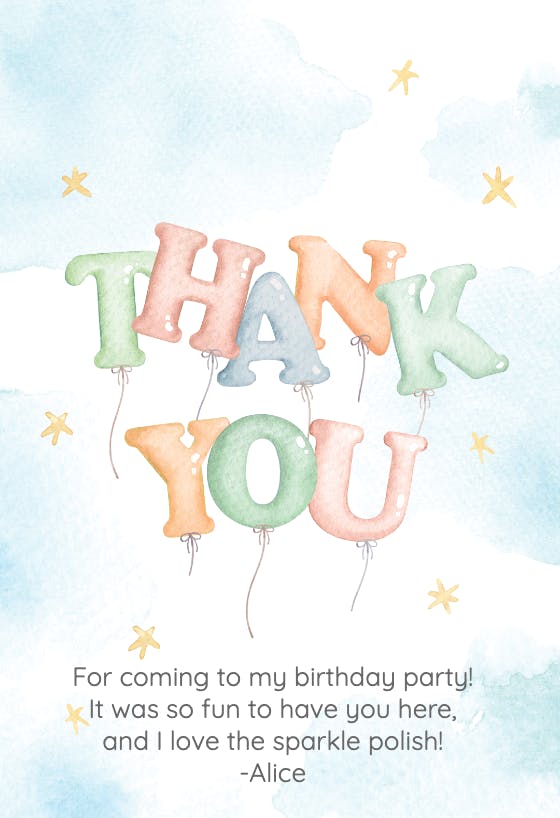 Soft clouds balloons - birthday thank you card