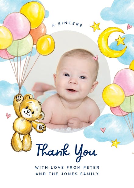 Teddy bear - birthday thank you card