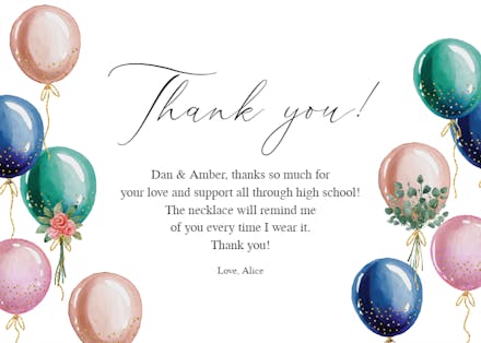 Balloons - Graduation Thank You Card