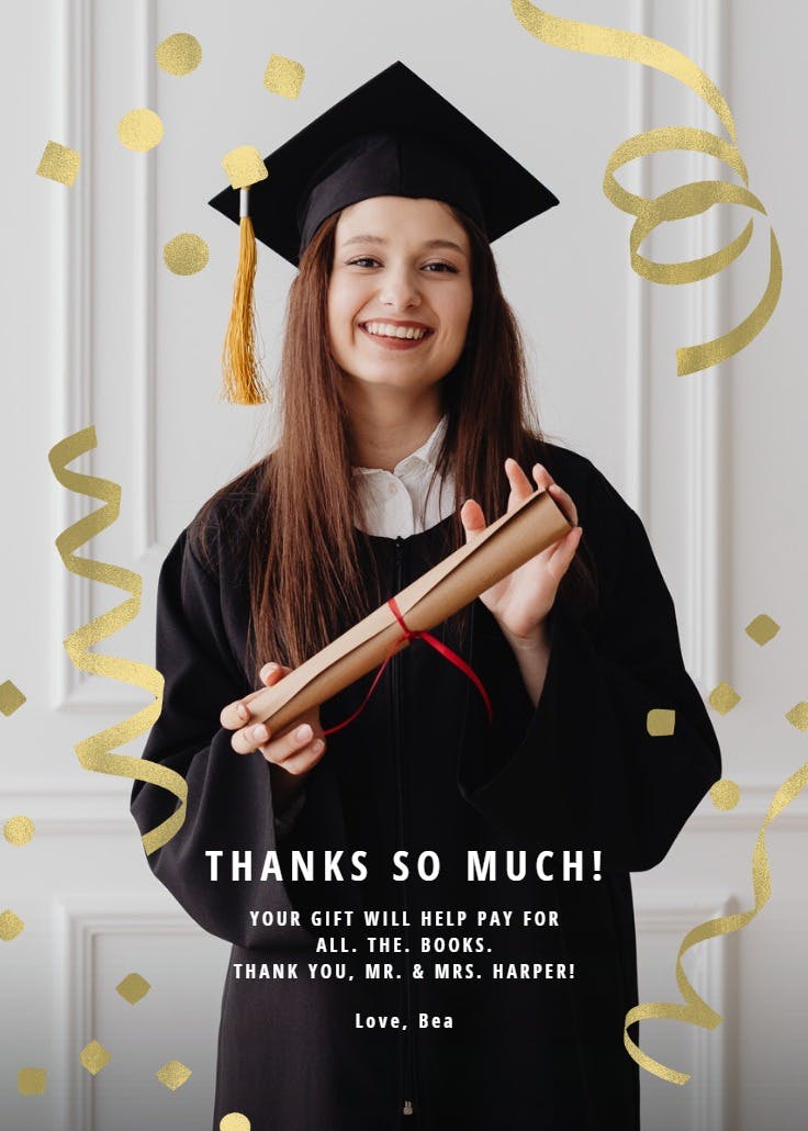 Celebration confetti - graduation thank you card