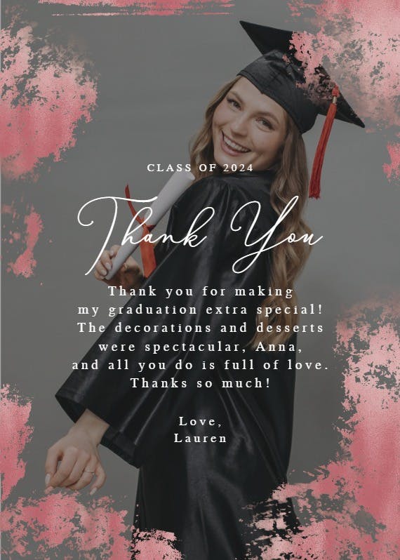 Feathered foil - graduation thank you card