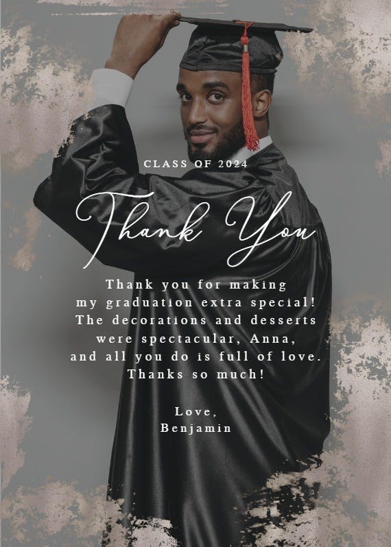 Feathered foil -  free graduation thank you card