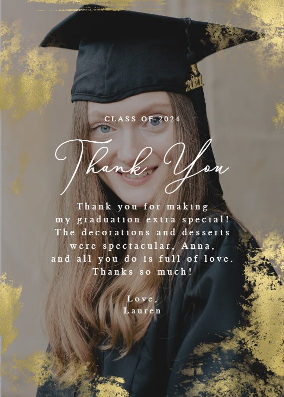 Feathered foil -  free graduation thank you card