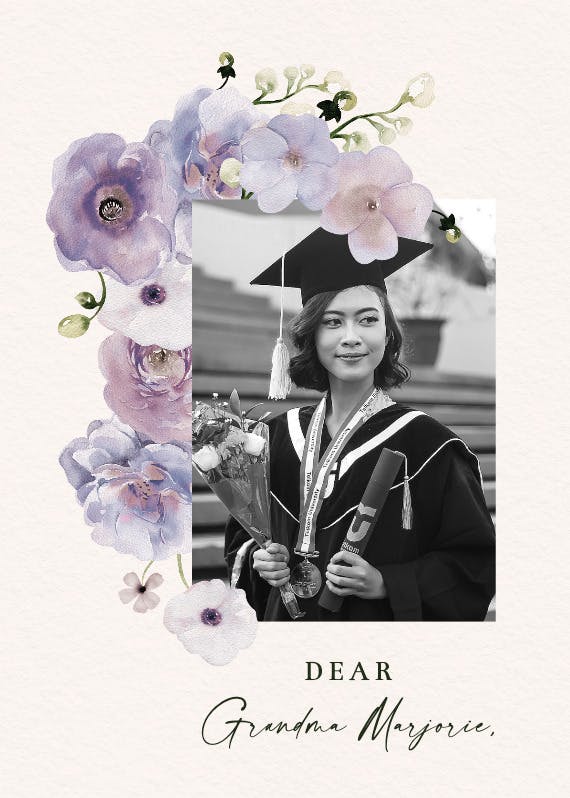 Floral bud frame -  free graduation thank you card