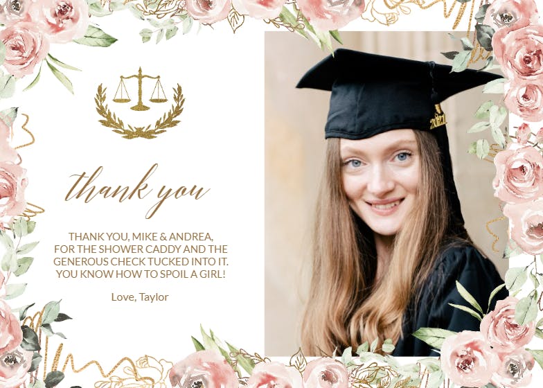 Floral law - tarjeta de agradecimiento por la graduación