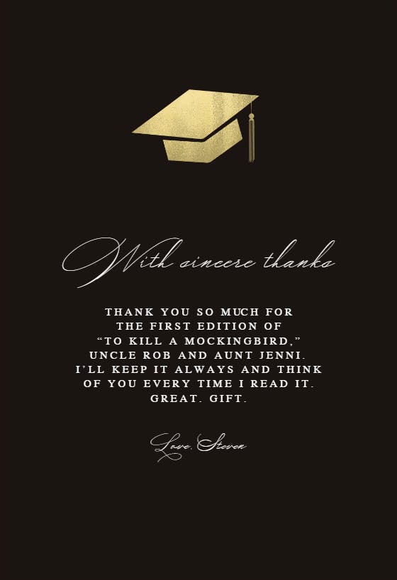Gold on black -  tarjeta de agradecimiento por la graduación gratis
