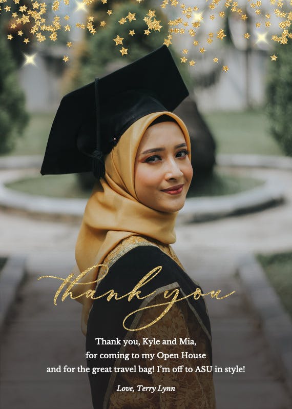 Gold star - tarjeta de agradecimiento por la graduación