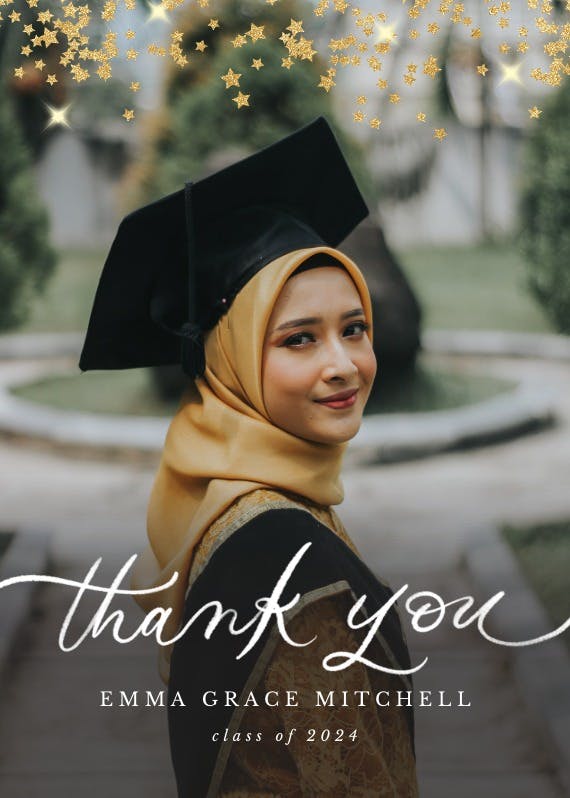 Gold star confetti - tarjeta de agradecimiento por la graduación