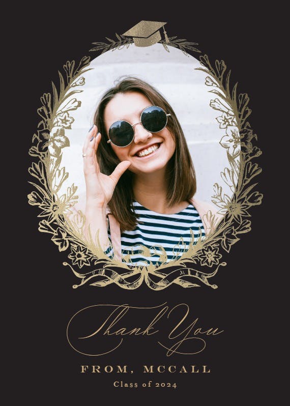 Golden wreath photo - tarjeta de agradecimiento por la graduación