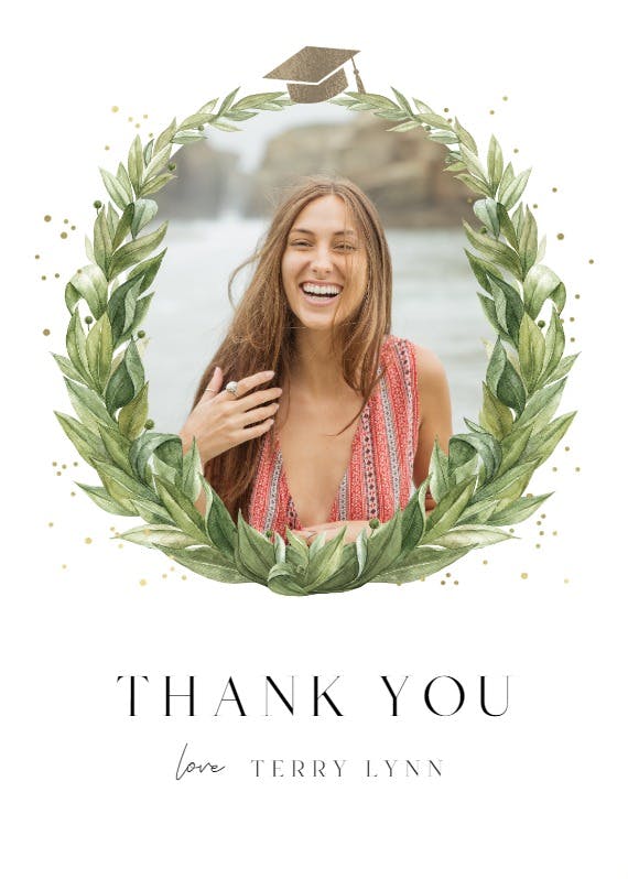 Green wreath -  free graduation thank you card