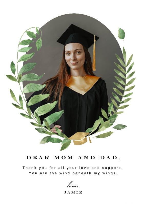 Greenery wreath photo - tarjeta de agradecimiento por la graduación