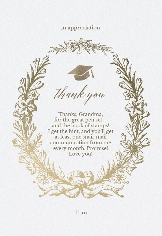 Honor circlet -  free graduation thank you card