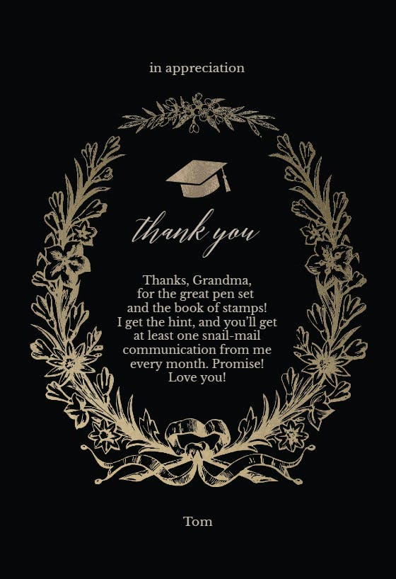 Honor circlet -  free graduation thank you card
