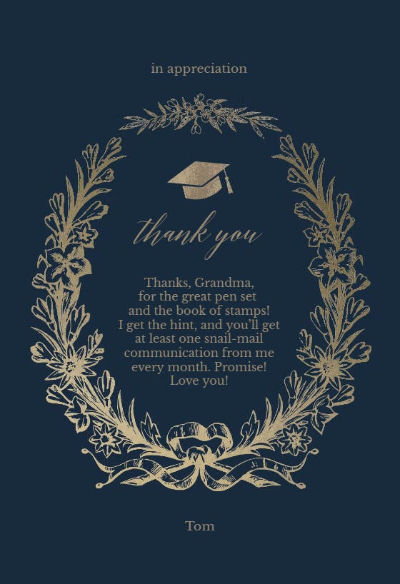 Honor circlet - tarjeta de agradecimiento por la graduación