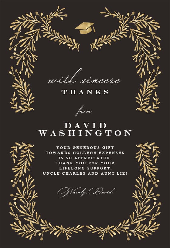 Leaves of gold - graduation thank you card