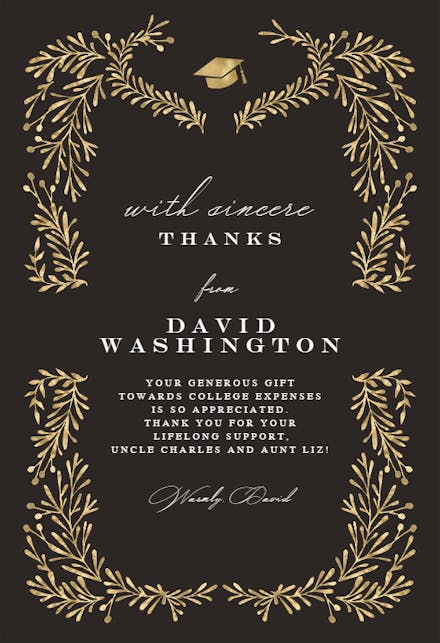 Leaves of Gold - Graduation Thank You Card