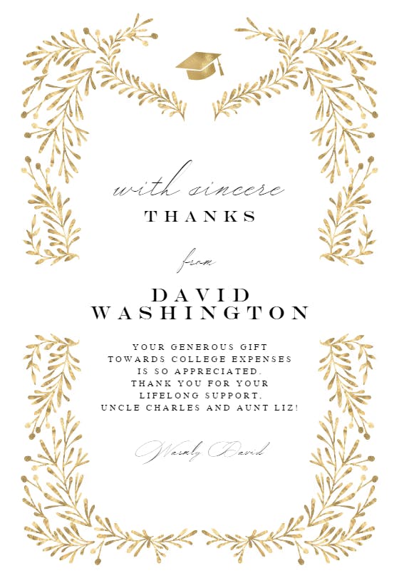 Leaves of gold - graduation thank you card