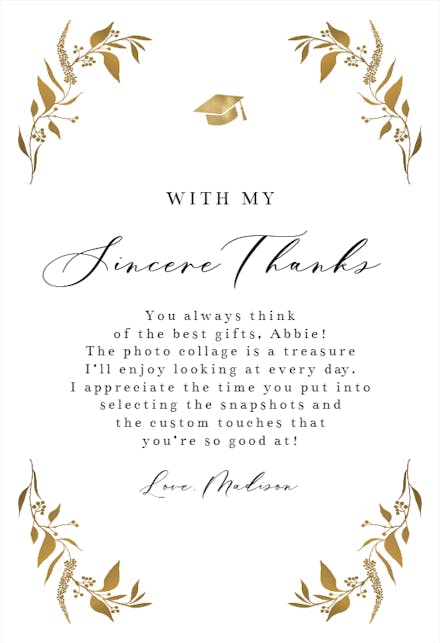 Mortarboard in Gold - Graduation Thank You Card