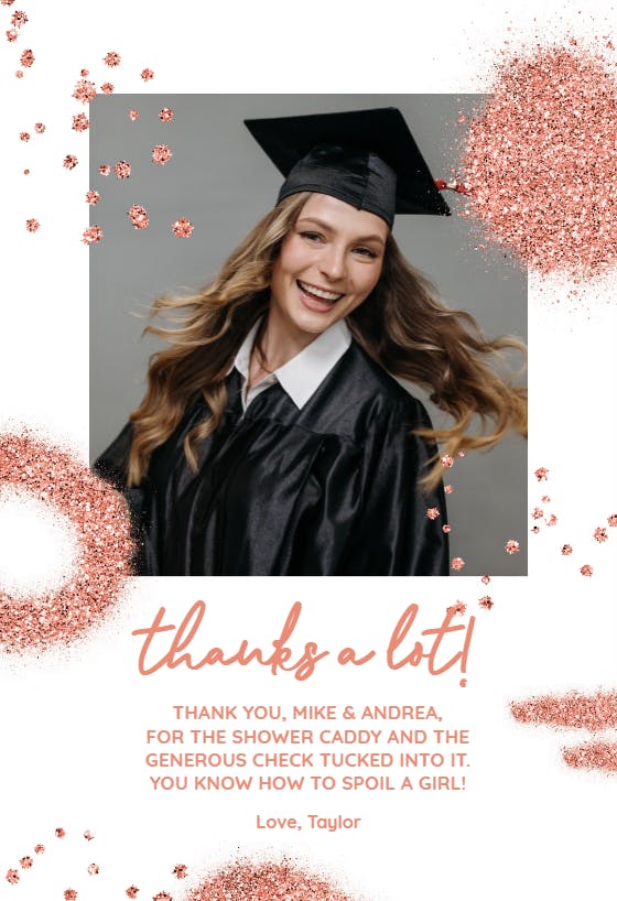 Pink glitter - tarjeta de agradecimiento por la graduación