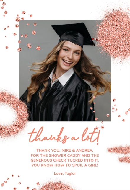 Pink Glitter - Graduation Thank You Card