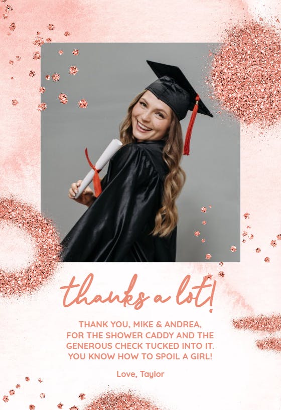 Pink glitter - graduation thank you card